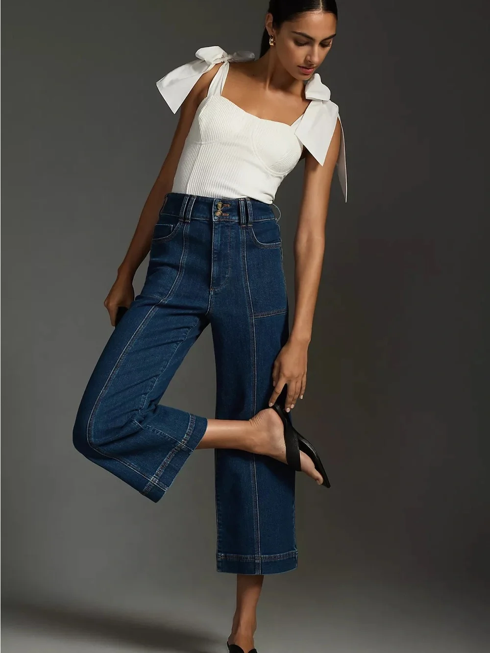 Pilcro The Skipper Seamed High-rise Crop Wide Leg Jeans - Picture 1 of 11